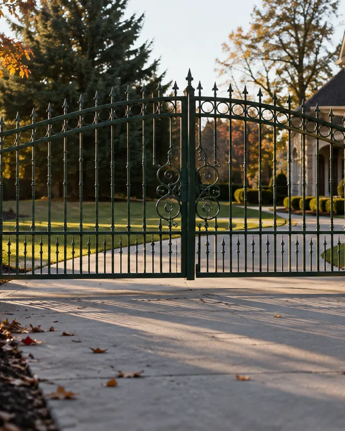 A metal driveway gate stripped of rust and recoated