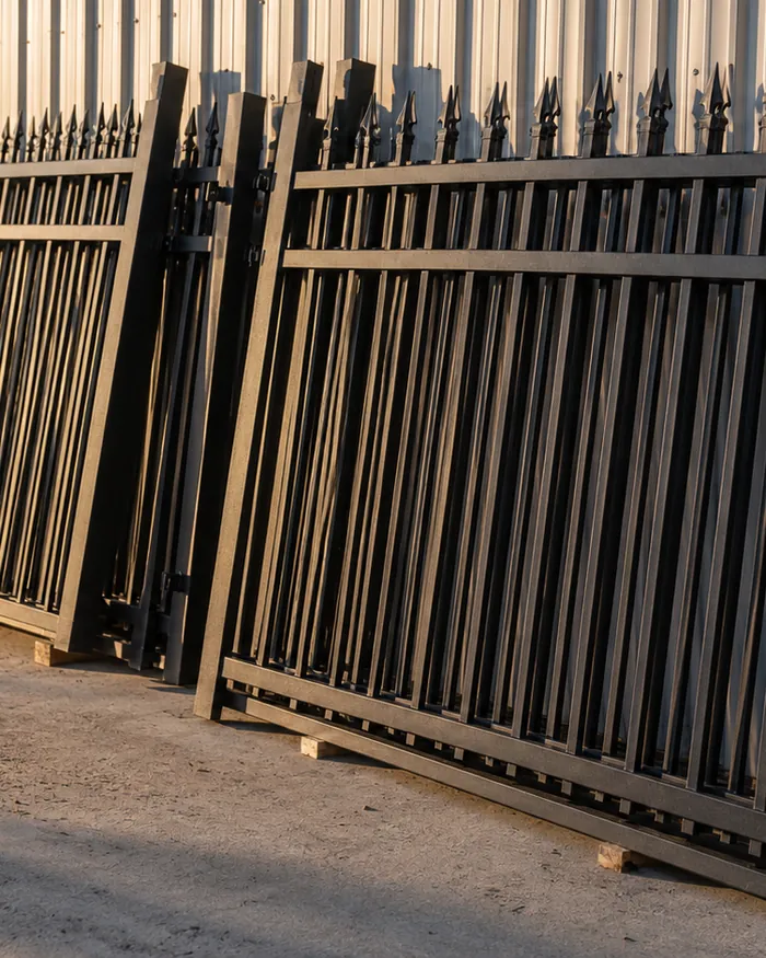 Metal fence panels sandblasted and coated